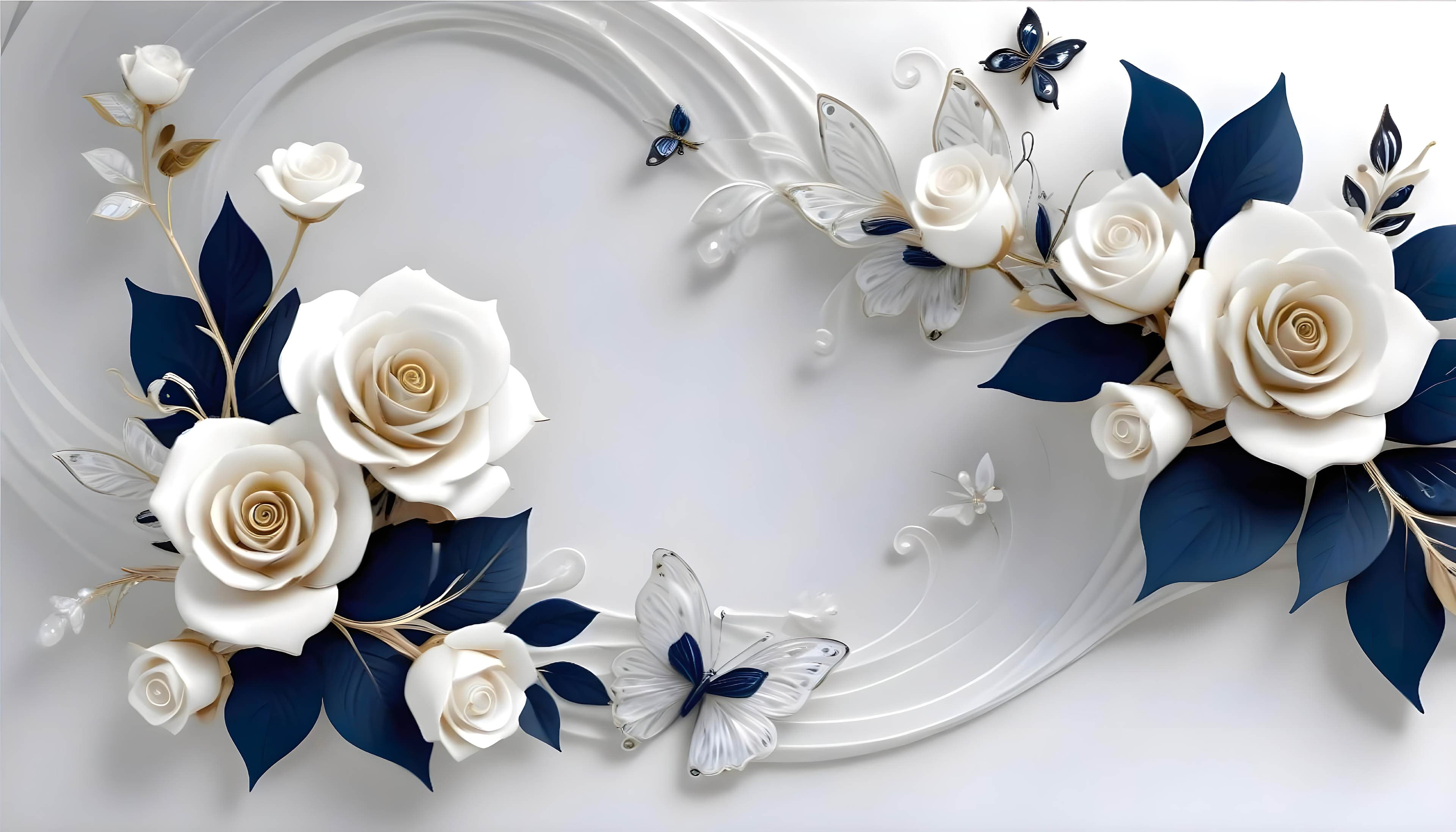 Fototapet 3D Trandafiri Albi